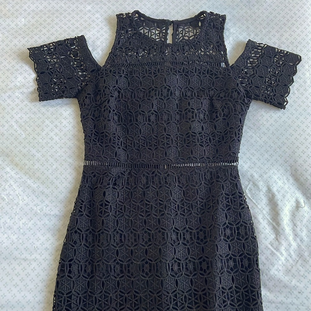 Black peekaboo shoulder dress